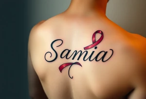 The name Samia. With a breast cancer (in pink) ribbon flowing off the a. tattoo idea