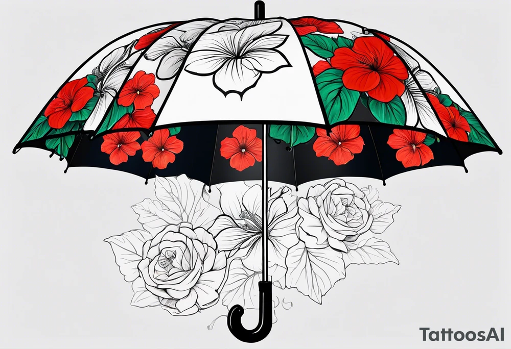Umbrella with red geraniums printed tattoo idea