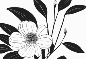 one very simple and no detailed waratha flower with stem in black and white, fine-line, very minimalistic, only a few lines/dots for the inner bloom tattoo idea