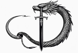 Snake wrapped around a sword with wings on the side tattoo idea