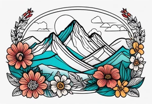 mountains
old school vintage simple traditional design with vintage flowers surrounding
bold color simple tattoo idea