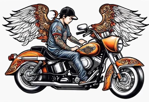 cherub with harley davidson wings tattoo idea