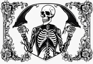 depressed skeleton holding his heart in his hand with a knife through the heart tattoo idea
