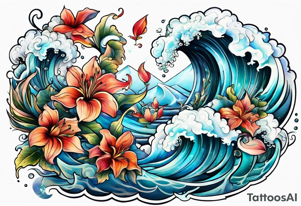 sea, flower tattoo idea