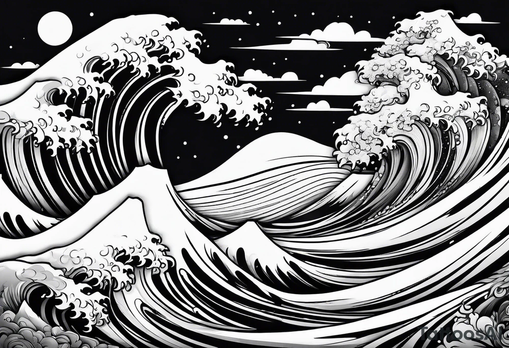 swirly tsunami but more cartoony tattoo idea