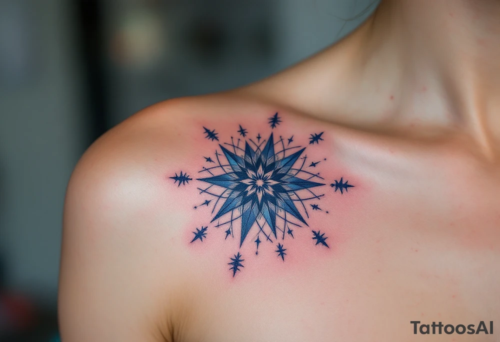 A navy blue eight-pointed star tattoo represents inner depth and personal truth. tattoo idea
