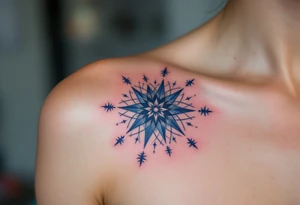 A navy blue eight-pointed star tattoo represents inner depth and personal truth. tattoo idea