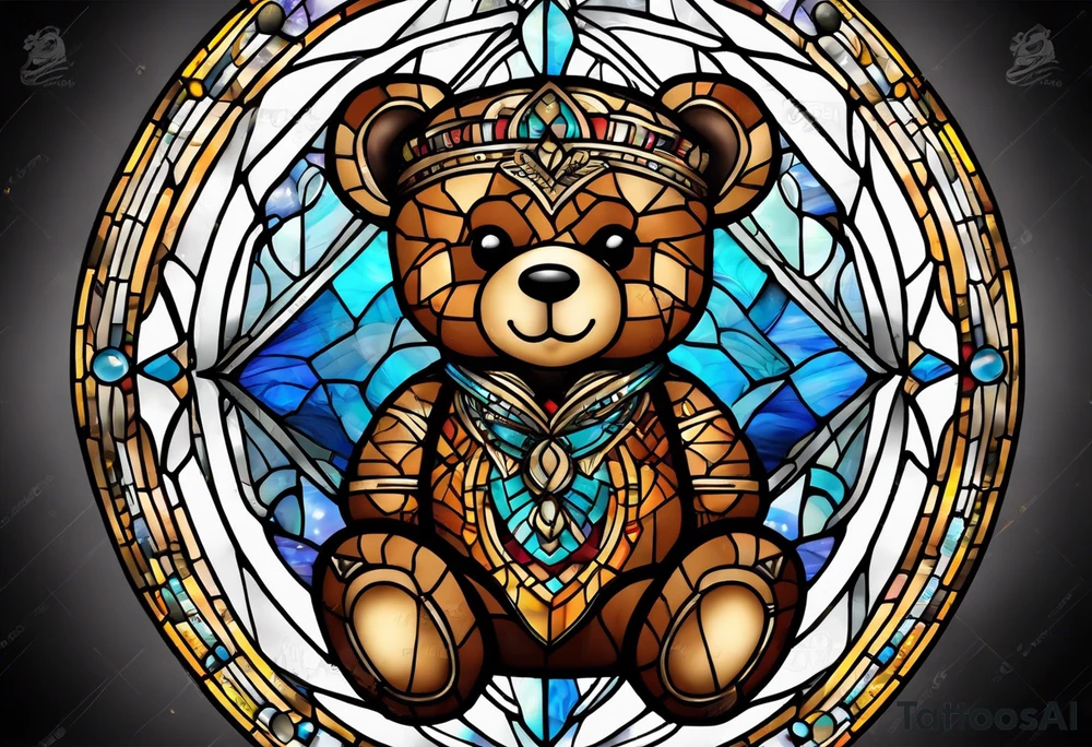Teddy bear stained glass tattoo idea
