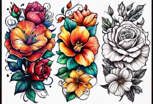 Colorful flower sleeve tattoo idea