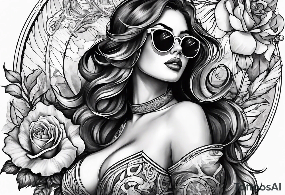 woman with big titts and a capricorn with sunglasses tattoo idea
