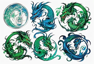 ying yang dragon blue & green tattoo idea
