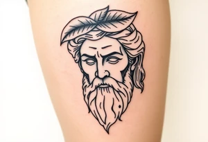 Platos Greek god only his face with a leaf on top tattoo idea