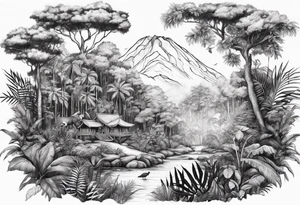 Rainforest with a lot of trees and animals roaming tattoo idea