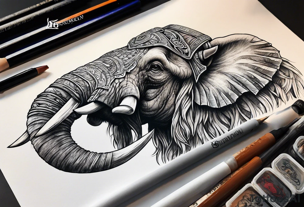 berserking strong mammoth head centerpiece tattoo idea