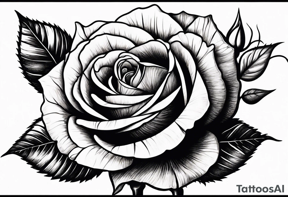 a red rose with stem and thorns tattoo idea