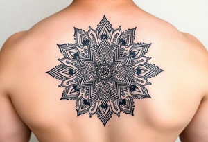 intricate mandala with sacred geometry and cosmic elements tattoo idea