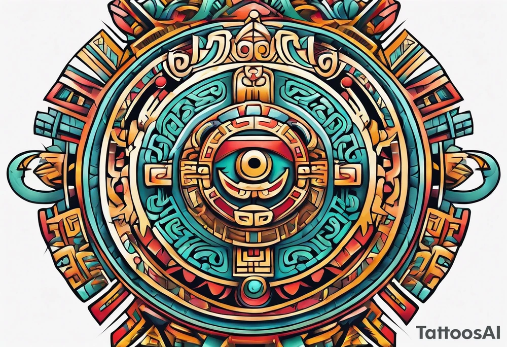 Colorful Mayan hieroglyph tattoo idea