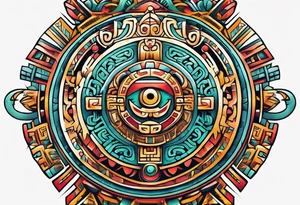 Colorful Mayan hieroglyph tattoo idea