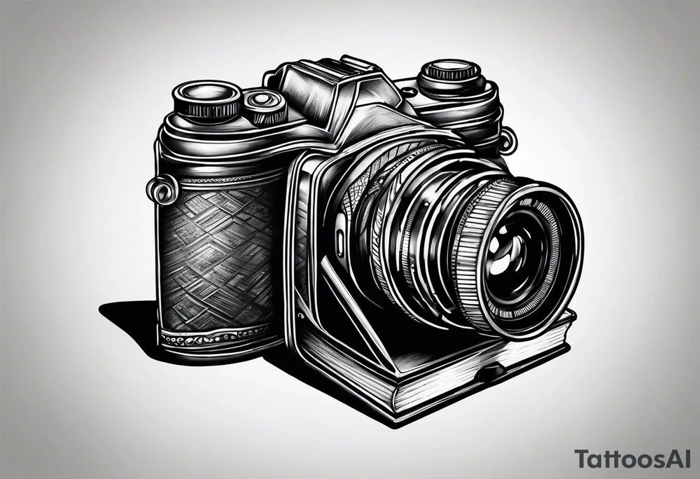 Camera on a stack of books tattoo idea