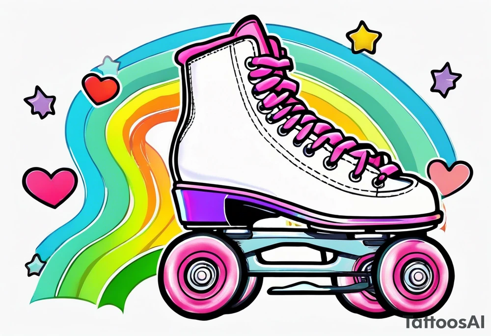 cute, pastel rainbow roller skates tattoo idea