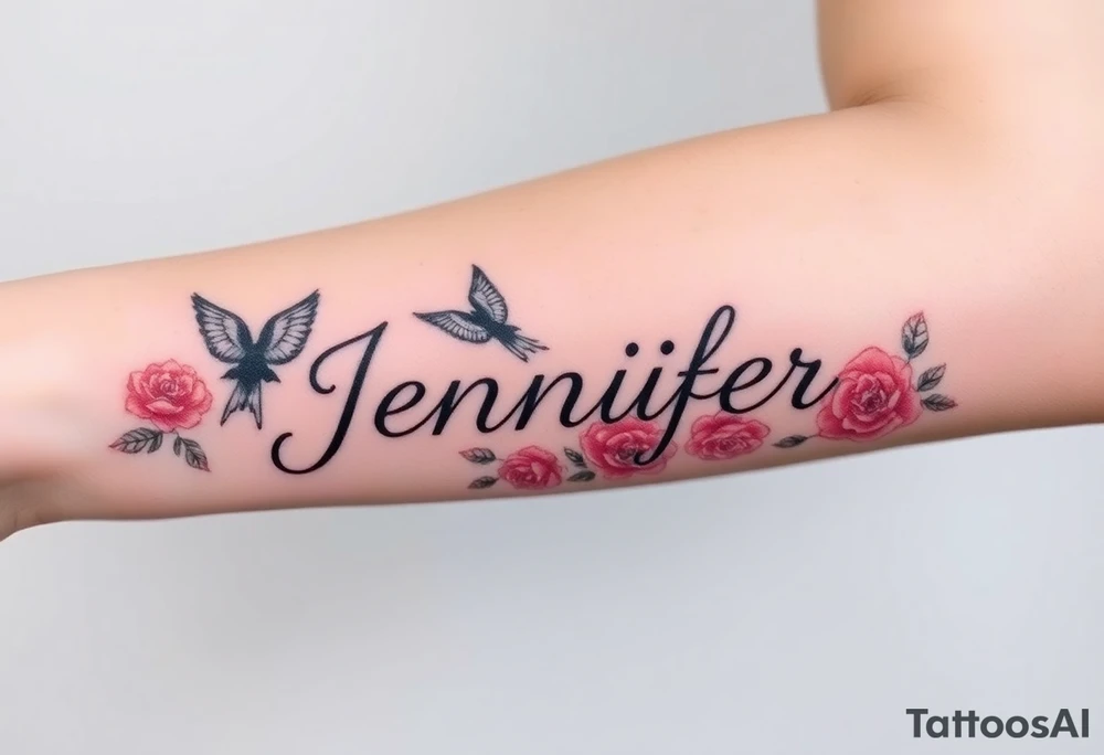 do one of my grandma name jennifer with birds roses and heaven tattoo idea
