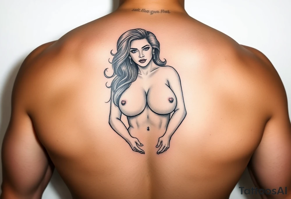 Fully nude lady with big boobs tattoo idea