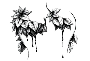 big breasts covered with leaves dripping with ink, tattoo idea