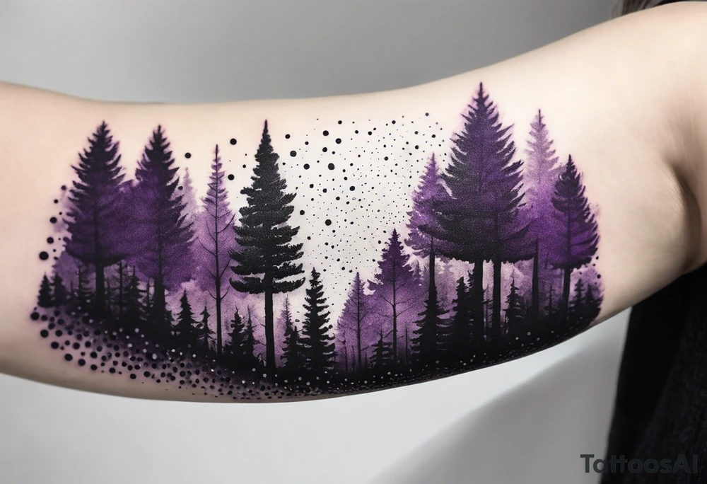forest, abstract, on hand, no people, purple and black tattoo idea