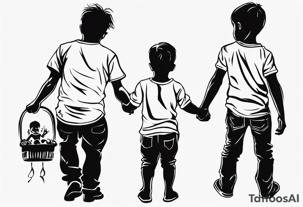 Silhouette of a father with two children tattoo idea