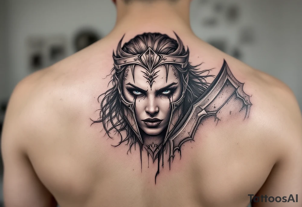 Shield maiden face ready to fight tattoo idea