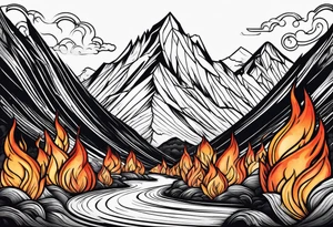 Strong mountain with a flame tattoo idea