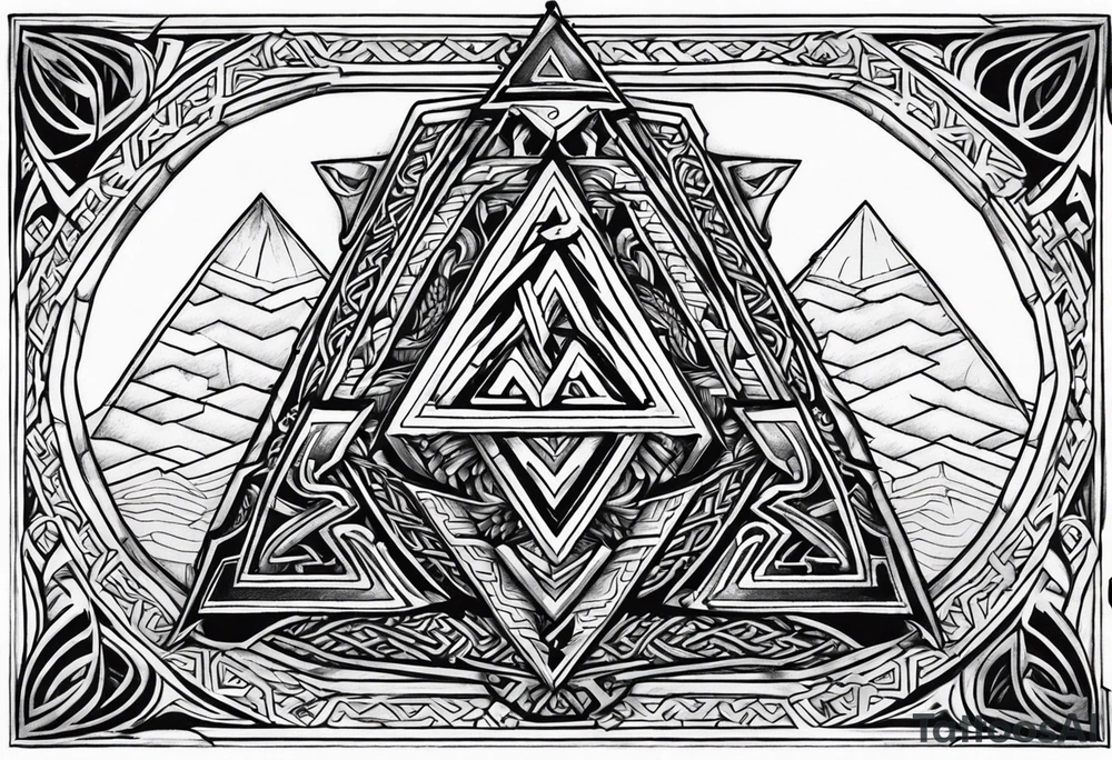 Valhalla sword shield dragon axe Valknut tattoo idea