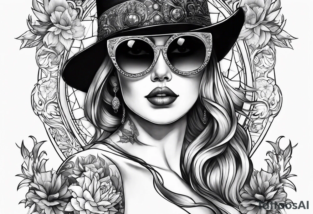 woman with big titts and a capricorn with sunglasses tattoo idea