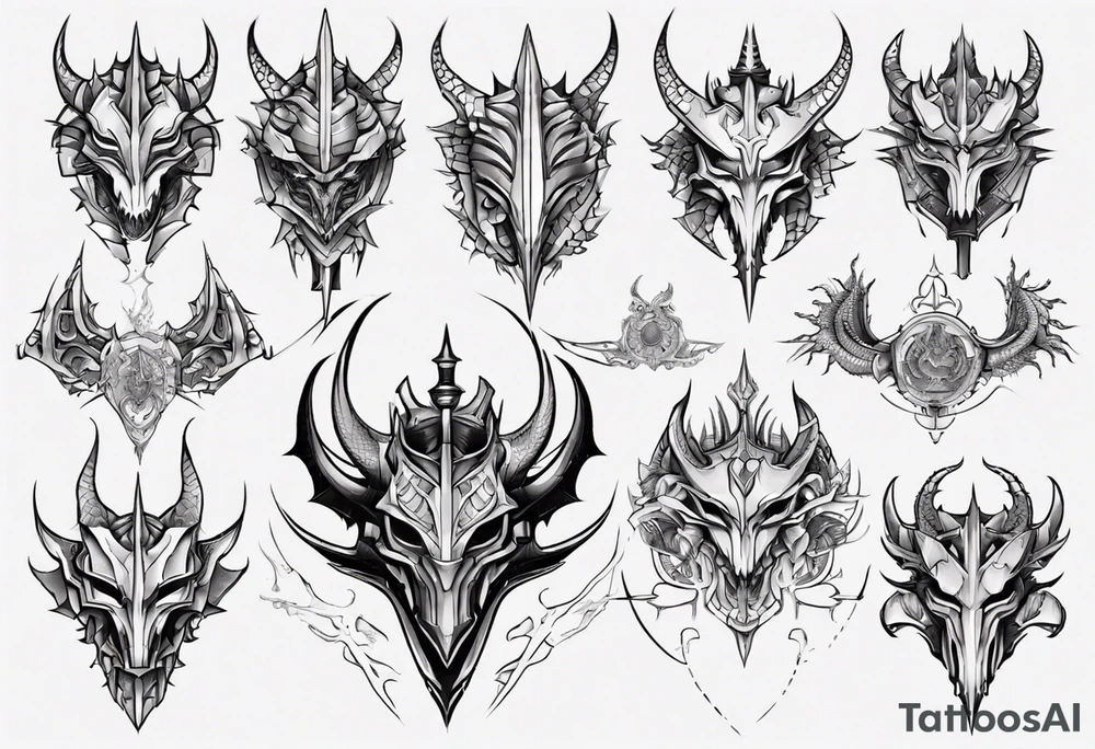 Dragon armor mechanical symmetrical tattoo idea