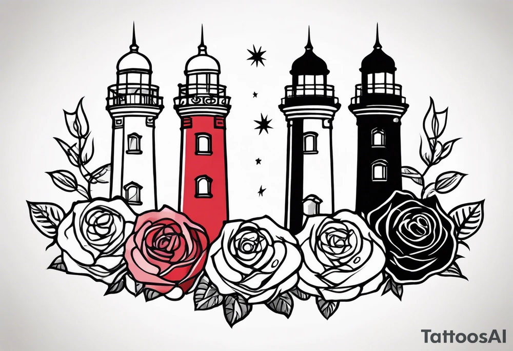 Leuchtturm und Rose schwarz tattoo idea