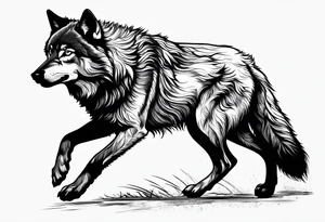 strength, small, running young wolf, elegant, sun, lenghty tattoo idea