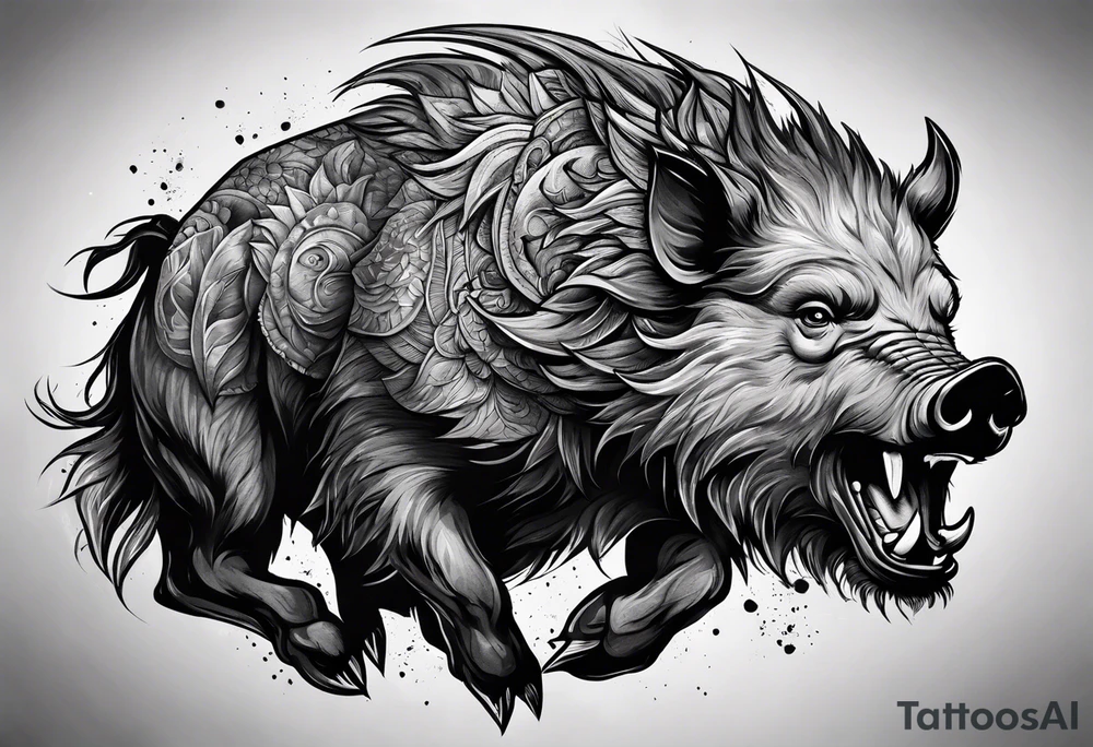 angry boar front tattoo idea