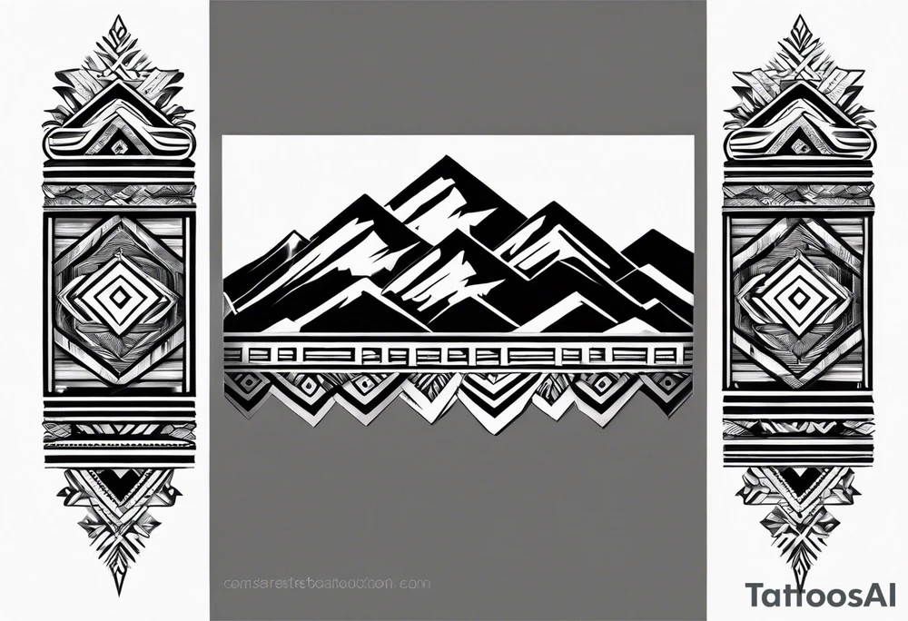 armband tattoo, masculine, narrow, horizontal with mountain chain pattern tattoo idea