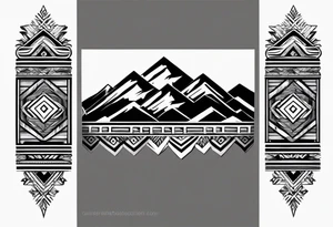 armband tattoo, masculine, narrow, horizontal with mountain chain pattern tattoo idea