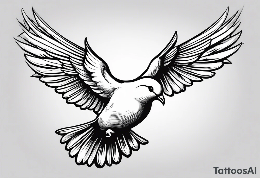 Dove soring through the air an olive branch in its beak whipping behind tattoo idea