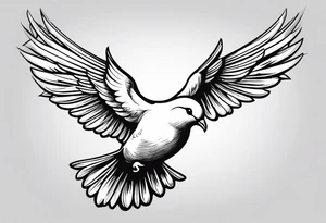 Dove soring through the air an olive branch in its beak whipping behind tattoo idea