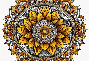 sunflower mandala Knee tattoo in fall colors tattoo idea