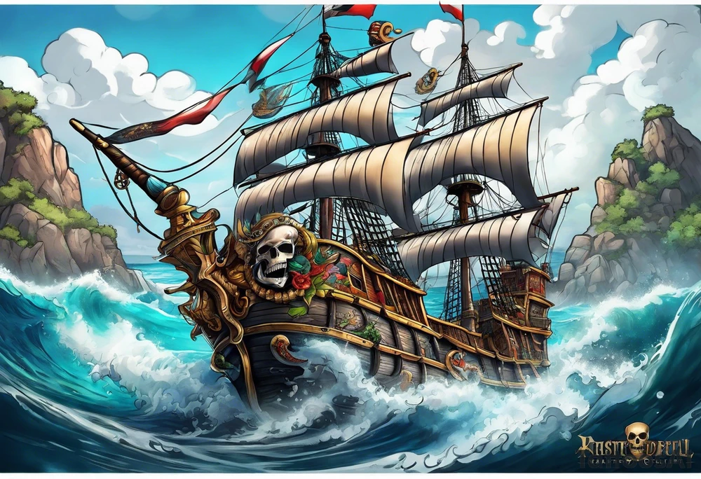 skull pirates with a sea serpent tattoo idea