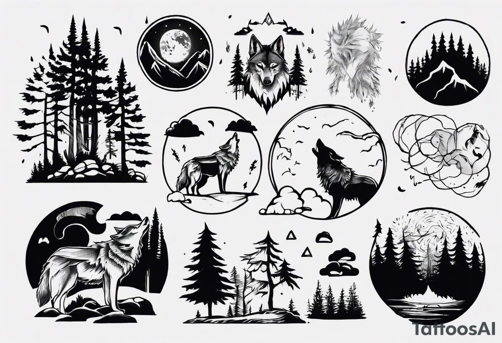 thunderstorm over a forest with a wolf howling on drums tattoo idea thunderstorm over a forest with a wolf howling on drums tattoo idea