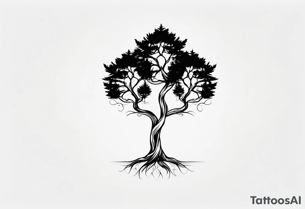 Three small trees together by the roots tattoo idea