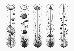 Small sea creatures in a vertical line tattoo idea
