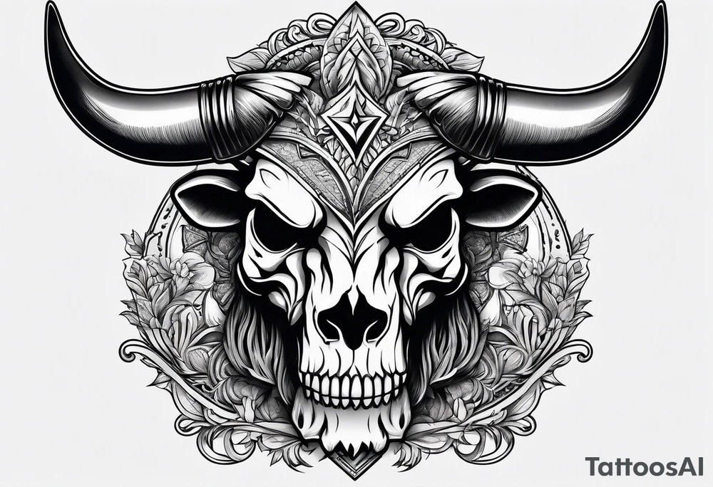 skull of a bull with a line frame, realistic, simple tattoo idea
