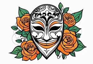 Laughing Male masquerade mask with orange and black roses tattoo idea