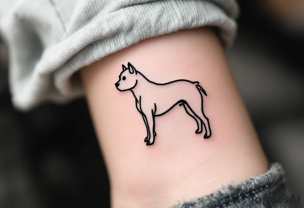 Minimalist Staffbull Line Art
Clean single-line outline forming the silhouette of a standing Staffbull. Black ink only, perfect for a small wrist or ankle tattoo. tattoo idea