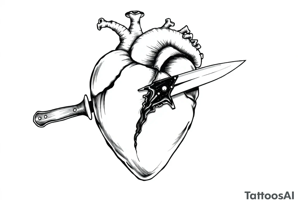 A heart that has a knife in it and shows pain tattoo idea